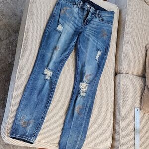 Distressed Blue Jeans with Bird Embroidery, Like New, Size 8M